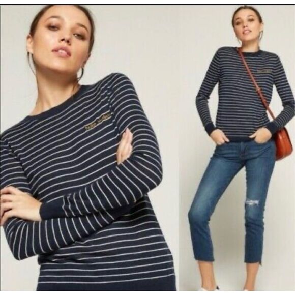 Banana Republic Sweaters - Banana Republic Women’s Navy Stripe Hello Weekend Silk Cashmere Sweater Size Med